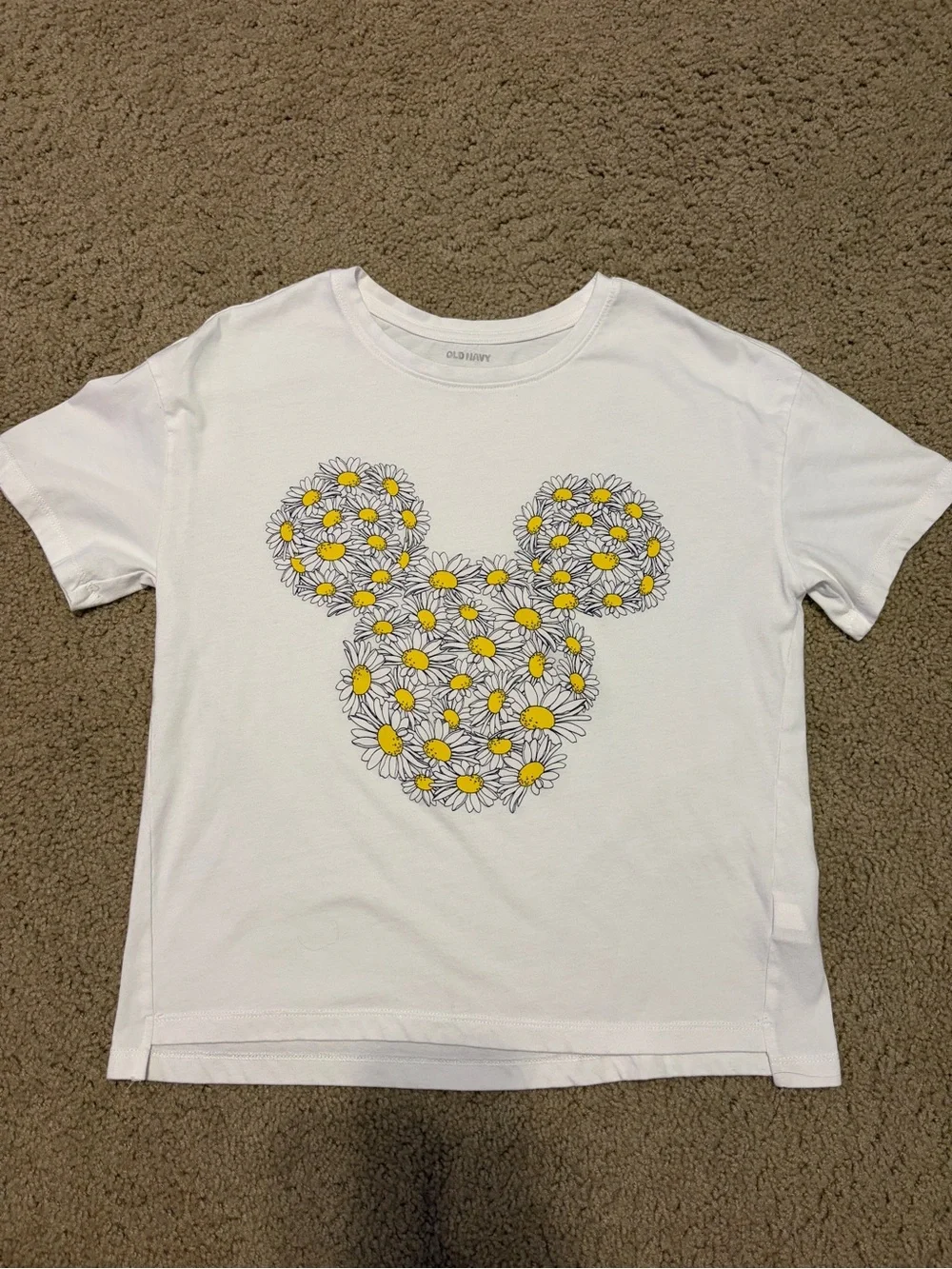 Old Navy White Tee with Daisy Mickey Floral Graphic